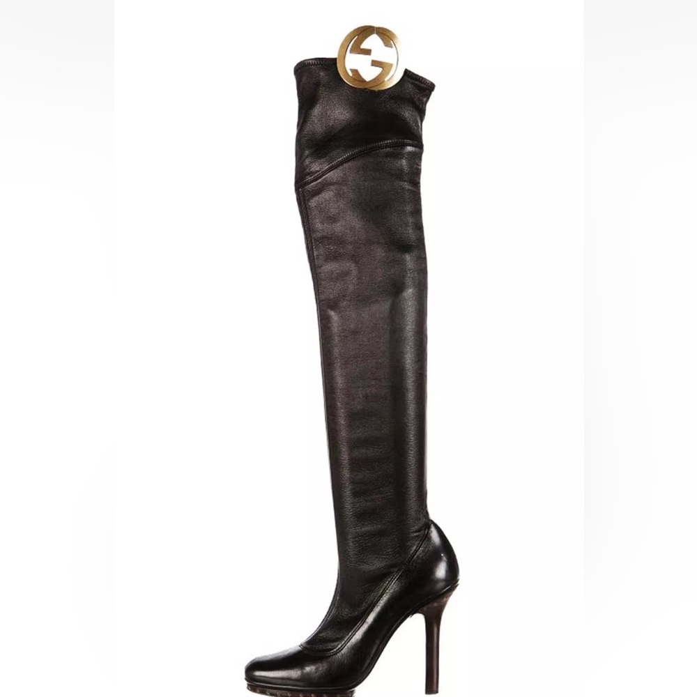 Gucci thigh-high leather boots Black